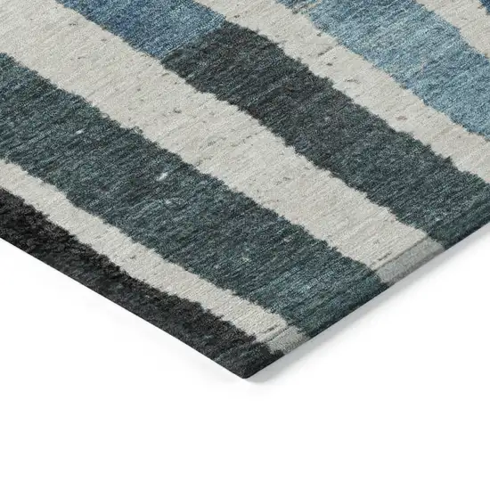8' Black Denim Blue And Merlot Round Striped Washable Indoor Outdoor Area Rug Photo 7