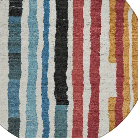 8' Black Denim Blue And Merlot Round Striped Washable Indoor Outdoor Area Rug Photo 4