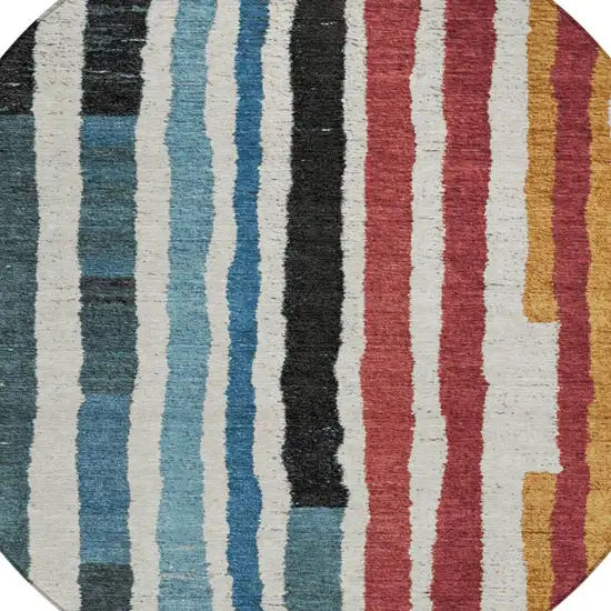 8' Black Denim Blue And Merlot Round Striped Washable Indoor Outdoor Area Rug Photo 8