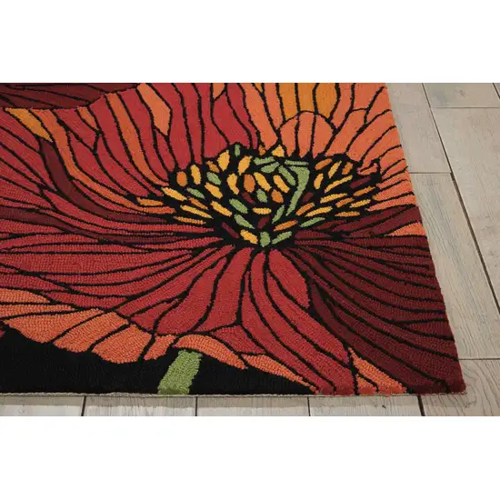 8' Black Floral Hand Hooked Runner Rug Photo 8
