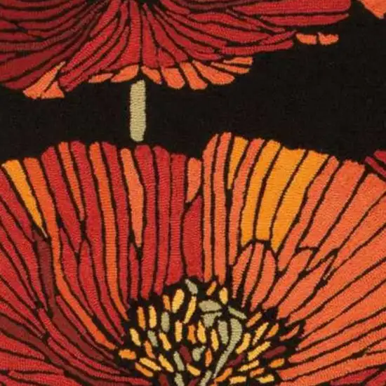 8' Black Floral Hand Hooked Runner Rug Photo 2