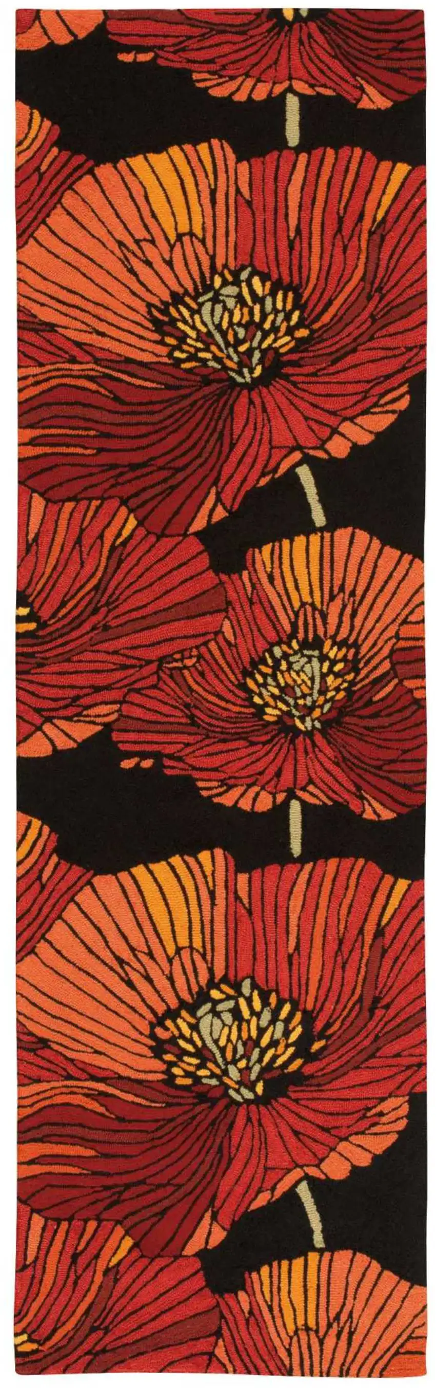 8' Black Floral Hand Hooked Runner Rug Photo 3