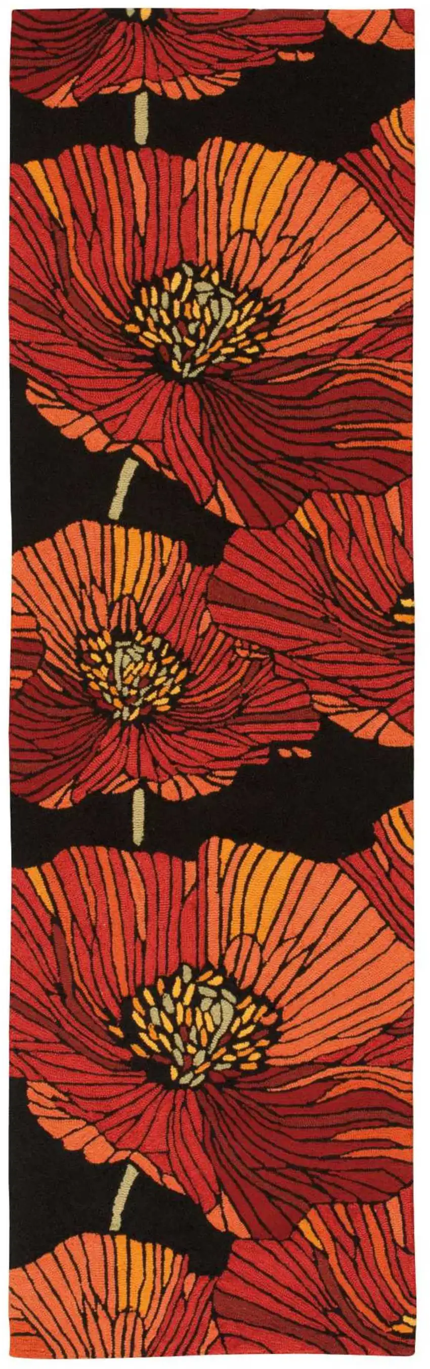 8' Black Floral Hand Hooked Runner Rug Photo 1