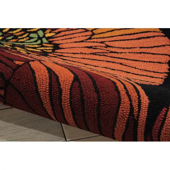 8' Black Floral Hand Hooked Runner Rug Photo 6