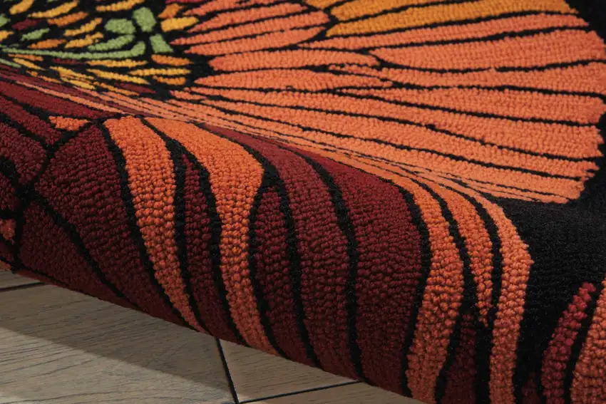 8' Black Floral Hand Hooked Runner Rug Photo 6