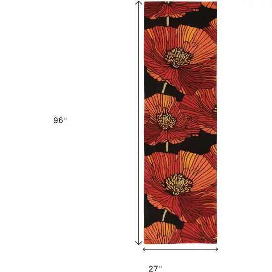 8' Black Floral Hand Hooked Runner Rug Photo 9