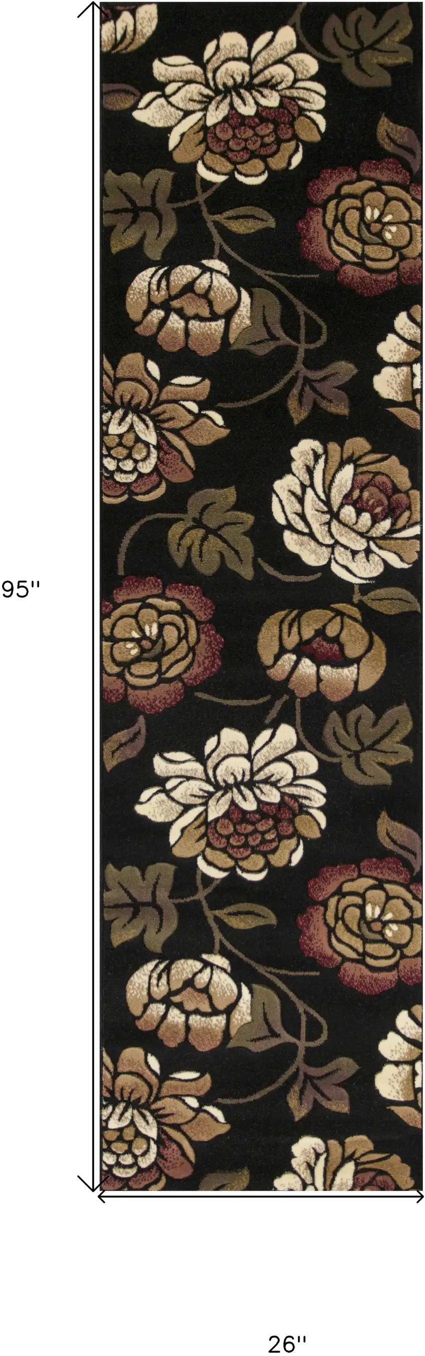 8' Black Floral Vines Area Rug Photo 8
