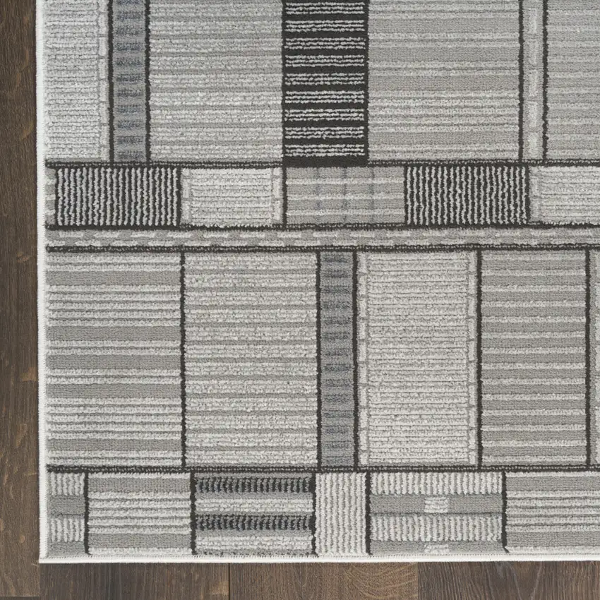 6' Black Geometric Power Loom Runner Rug Photo 9