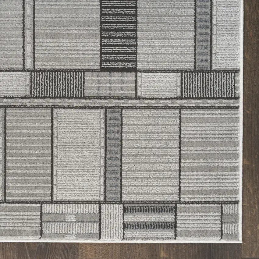 6' Black Geometric Power Loom Runner Rug Photo 8