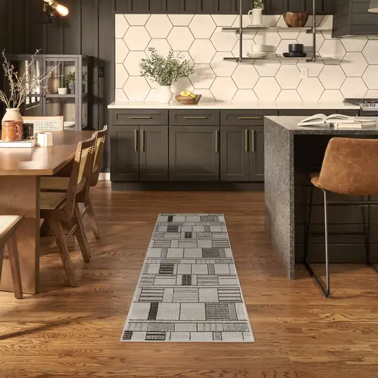 6' Black Geometric Power Loom Runner Rug Photo 5