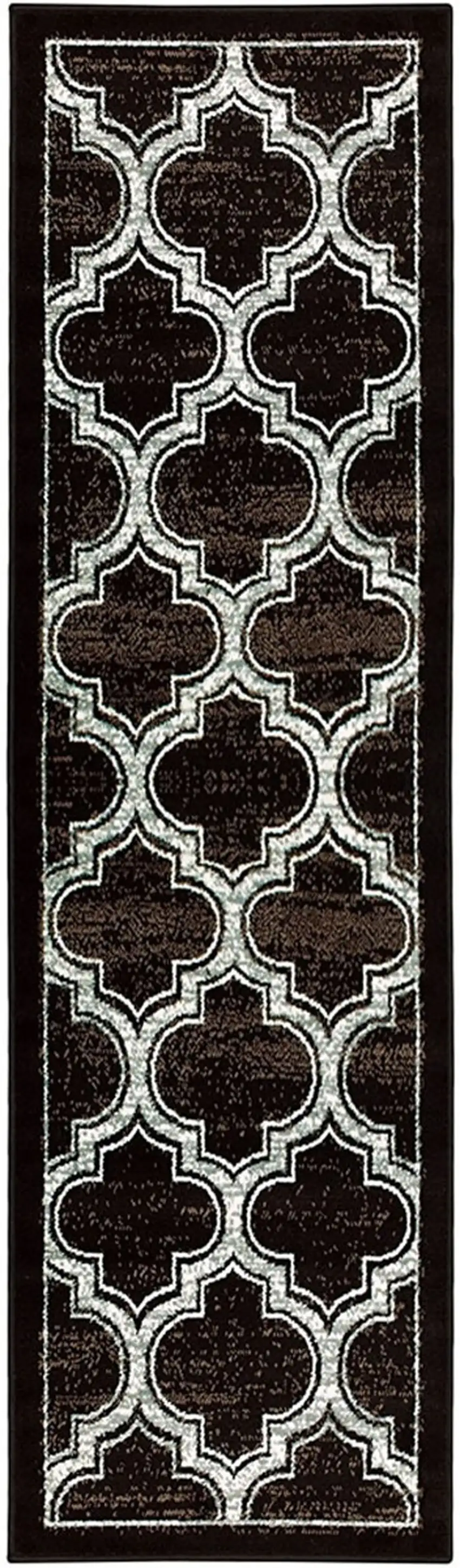 8' Black Geometric Stain Resistant Runner Rug Photo 1