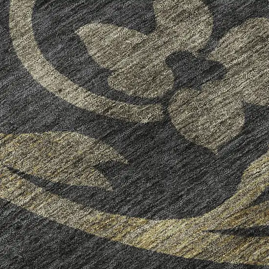 8' Black Gold And Beige Floral Washable Round Rug With UV Protection Photo 9