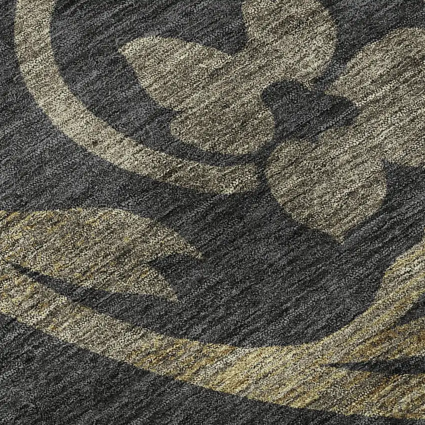 8' Black Gold And Beige Floral Washable Round Rug With UV Protection Photo 9