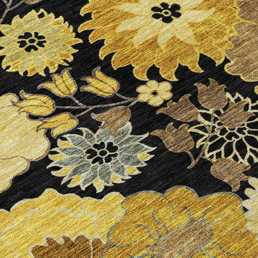 8' Black Gold And Beige Round Floral Washable Indoor Outdoor Area Rug Photo 8