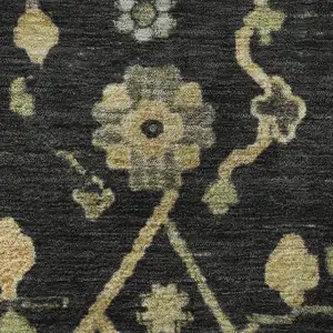 Photo of 8' Black Gold And Blue Floral Washable Round Rug With UV Protection