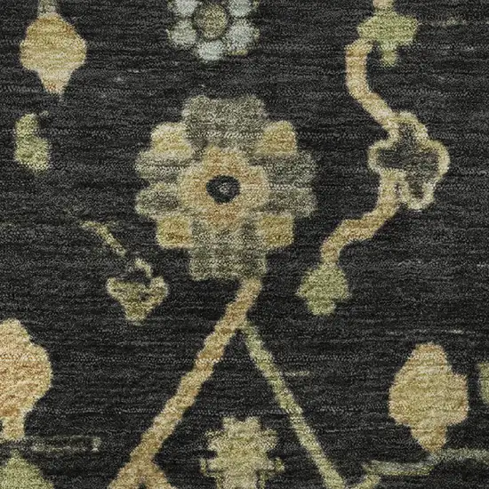 8' Black Gold And Blue Floral Washable Round Rug With UV Protection Photo 9