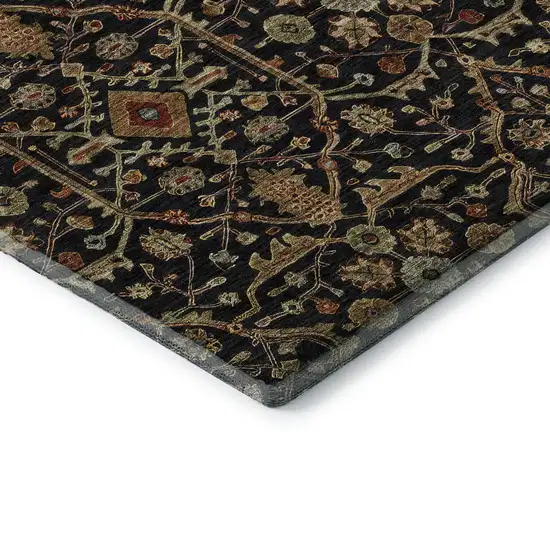 8' Black Gold And Blue Oriental Washable Round Rug With UV Protection Photo 6