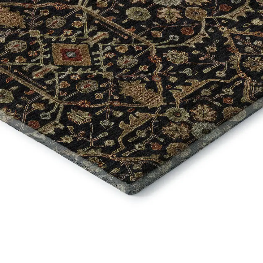 8' Black Gold And Blue Oriental Washable Round Rug With UV Protection Photo 6