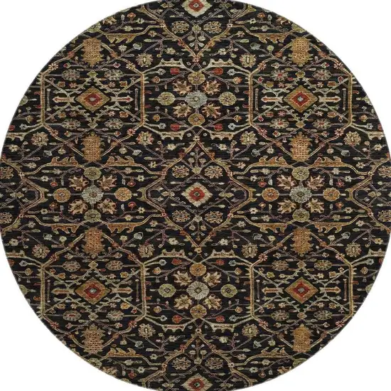 8' Black Gold And Blue Oriental Washable Round Rug With UV Protection Photo 2