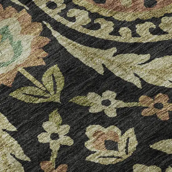 8' Black Gold And Copper Floral Washable Round Rug With UV Protection Photo 9