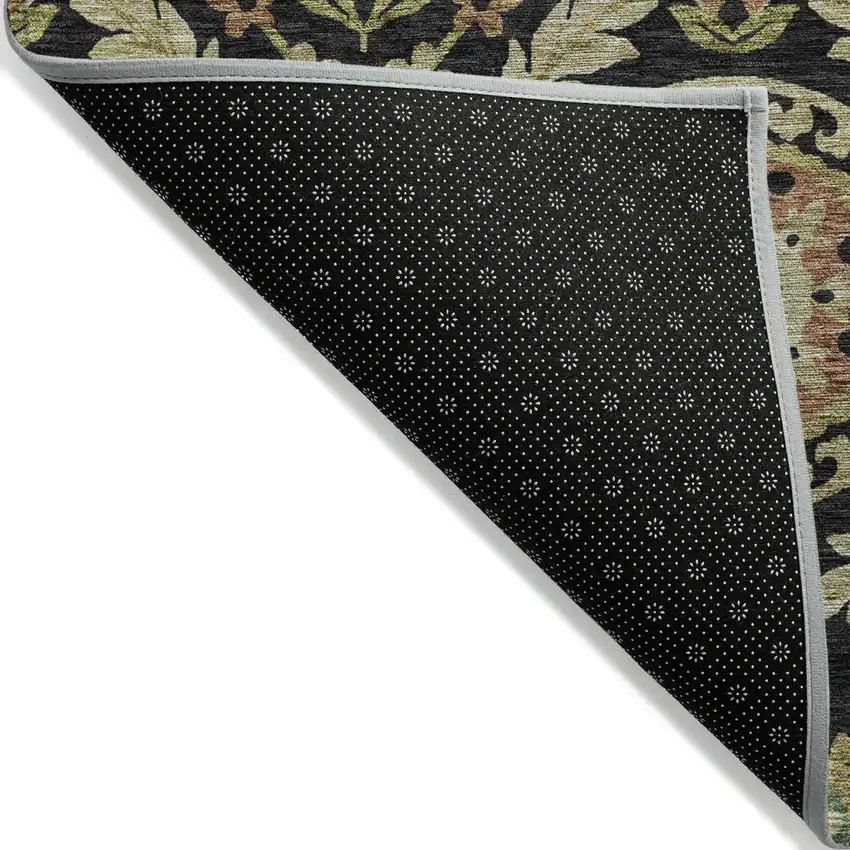 8' Black Gold And Copper Round Floral Washable Indoor Outdoor Area Rug Photo 3