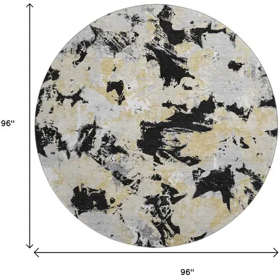 8' Black Gold And Gray Floral Washable Round Rug With UV Protection Photo 8