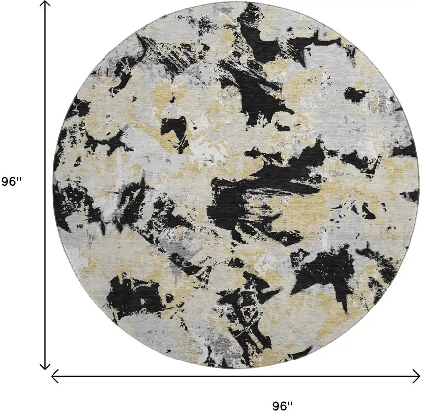 8' Black Gold And Gray Floral Washable Round Rug With UV Protection Photo 8