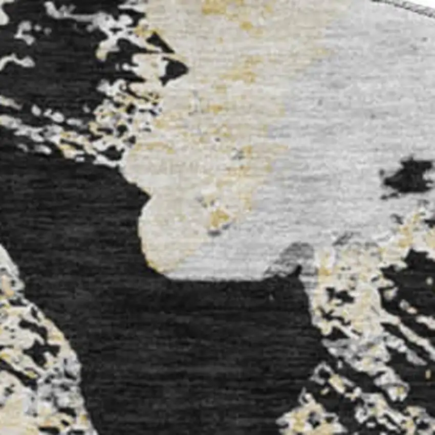 8' Black Gold And Gray Floral Washable Round Rug With UV Protection Photo 3