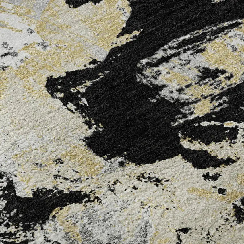 8' Black Gold And Gray Floral Washable Round Rug With UV Protection Photo 9