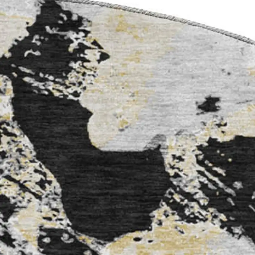 8' Black Gold And Gray Floral Washable Round Rug With UV Protection Photo 4