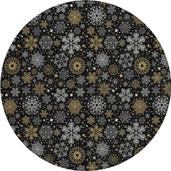 8' Black Gold And Gray Round Medallion Washable Indoor Outdoor Area Rug Photo 3