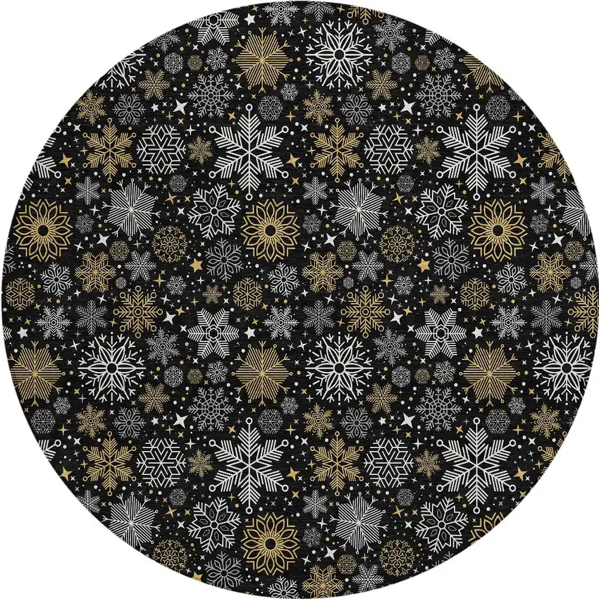 8' Black Gold And Gray Round Medallion Washable Indoor Outdoor Area Rug Photo 3