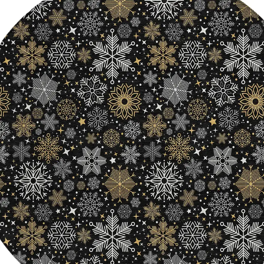 8' Black Gold And Gray Round Medallion Washable Indoor Outdoor Area Rug Photo 8