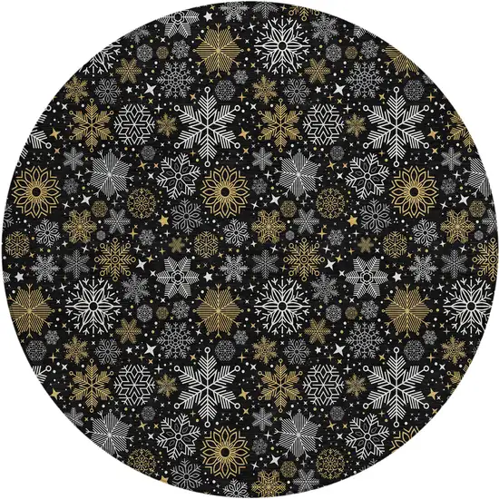 8' Black Gold And Gray Round Medallion Washable Indoor Outdoor Area Rug Photo 1