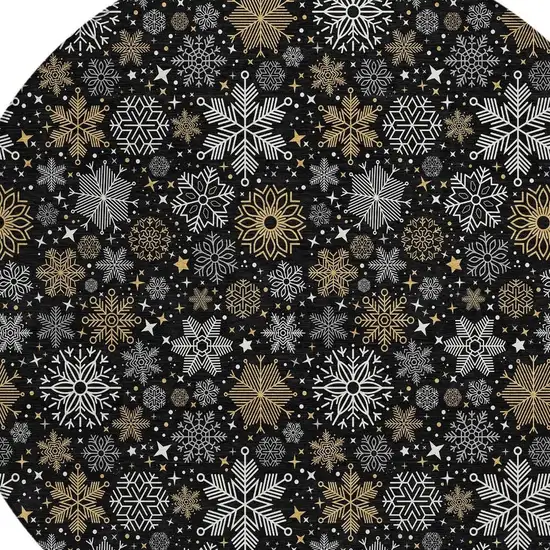 8' Black Gold And Gray Round Medallion Washable Indoor Outdoor Area Rug Photo 4