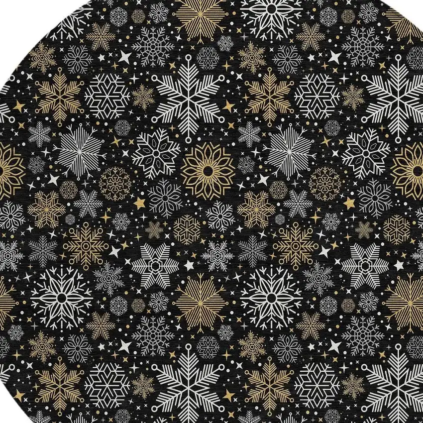 8' Black Gold And Gray Round Medallion Washable Indoor Outdoor Area Rug Photo 4