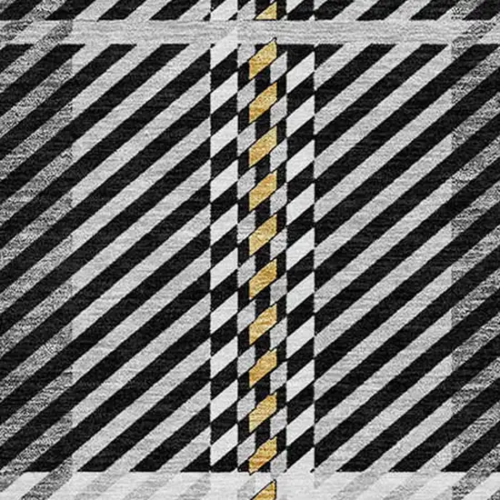 8' Black Gold And Gray Round Plaid Washable Indoor Outdoor Area Rug Photo 4