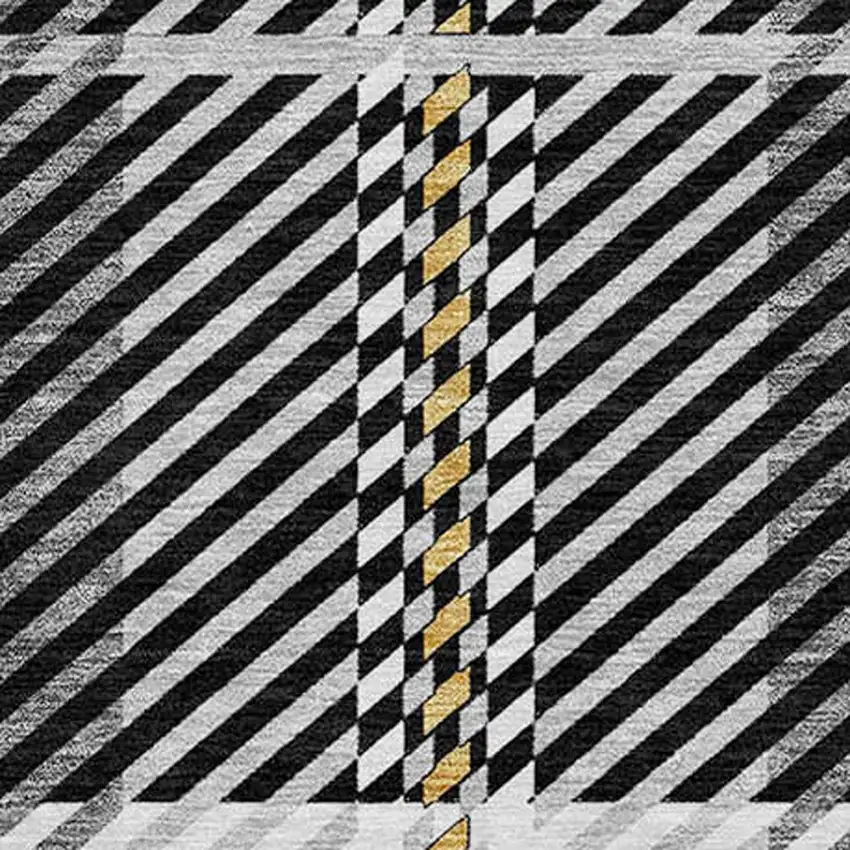 8' Black Gold And Gray Round Plaid Washable Indoor Outdoor Area Rug Photo 4