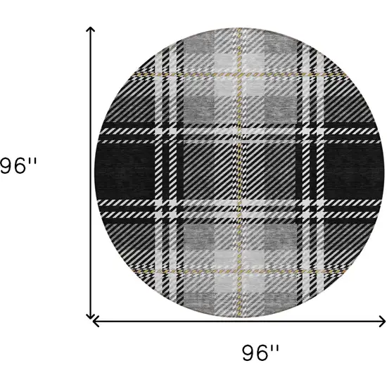 8' Black Gold And Gray Round Plaid Washable Indoor Outdoor Area Rug Photo 3