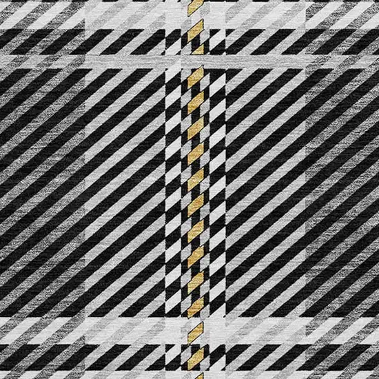 8' Black Gold And Gray Round Plaid Washable Indoor Outdoor Area Rug Photo 5