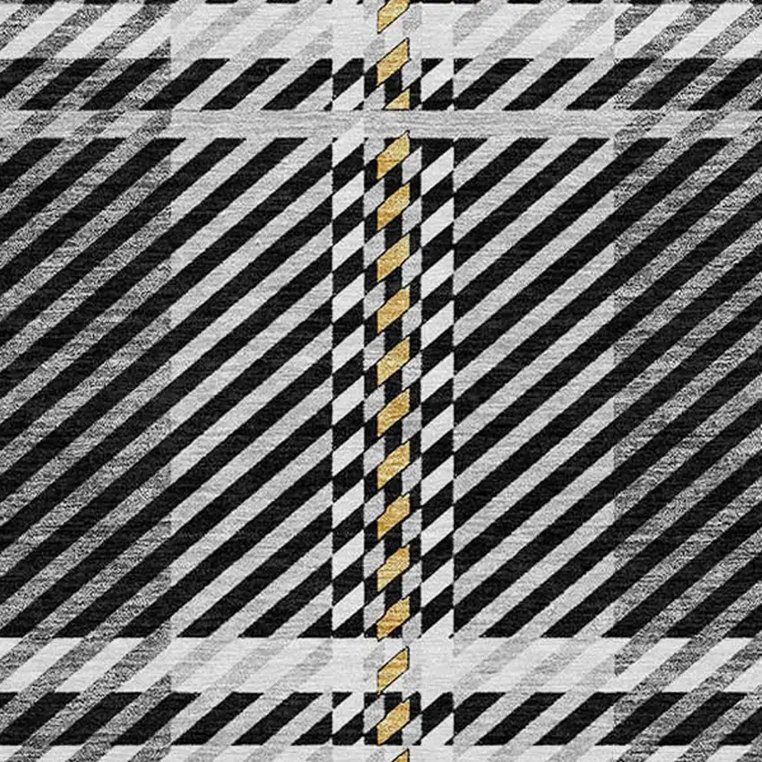 8' Black Gold And Gray Round Plaid Washable Indoor Outdoor Area Rug Photo 5