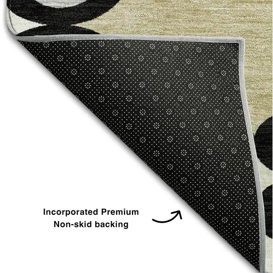 8' Black Gold And Gray Trellis Washable Round Rug With UV Protection Photo 5