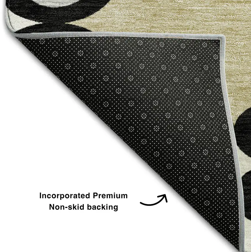 8' Black Gold And Gray Trellis Washable Round Rug With UV Protection Photo 5