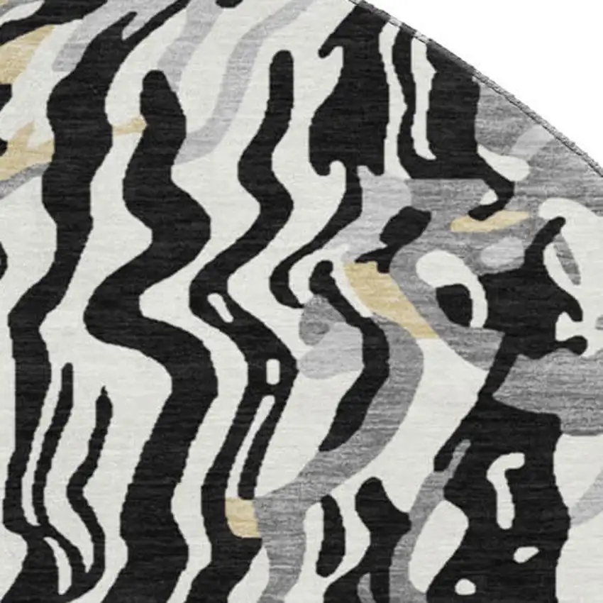 8' Black Gold And Ivory Abstract Washable Round Rug With UV Protection Photo 2