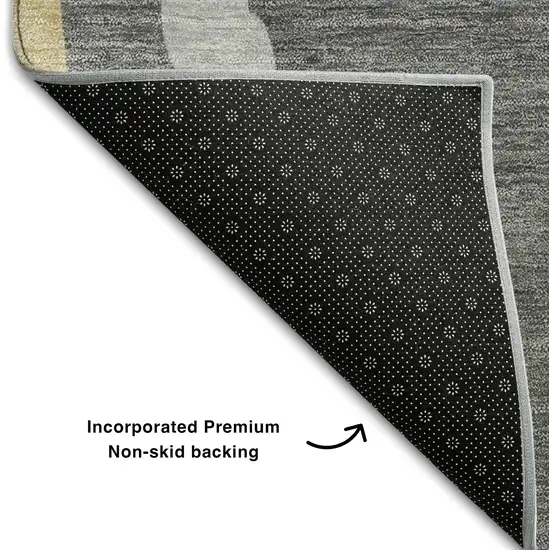 8' Black Gold And Ivory Abstract Washable Round Rug With UV Protection Photo 5