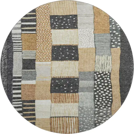 8' Black Gold And Ivory Geometric Washable Round Rug With UV Protection Photo 1