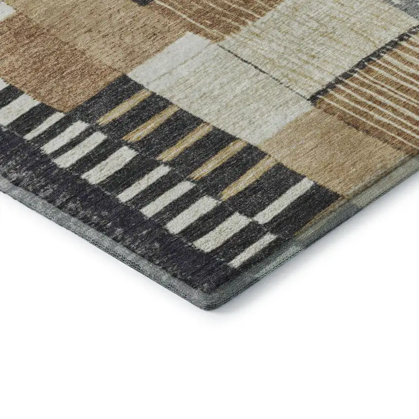 8' Black Gold And Ivory Geometric Washable Round Rug With UV Protection Photo 7