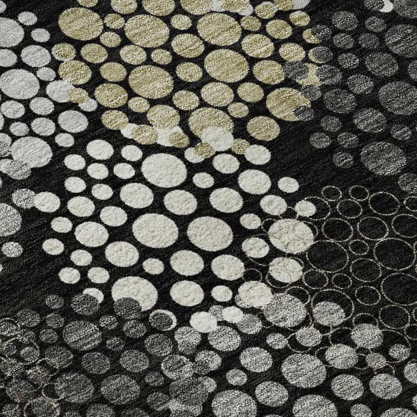 8' Black Gold And Ivory Polka Dot Washable Round Rug With UV Protection Photo 9