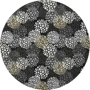 Photo of 8' Black Gold And Ivory Polka Dot Washable Round Rug With UV Protection