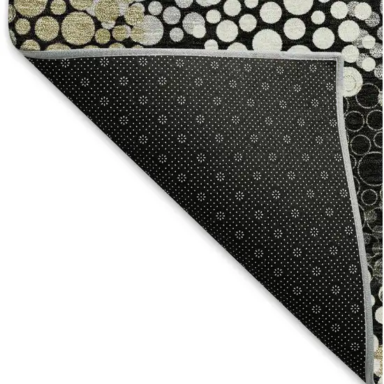 8' Black Gold And Ivory Polka Dot Washable Round Rug With UV Protection Photo 6